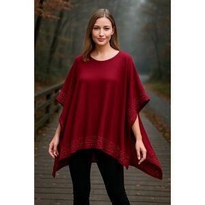 Liquid by Sioni Dark Red Elegant Poncho with Rhinestone Bling L/XL